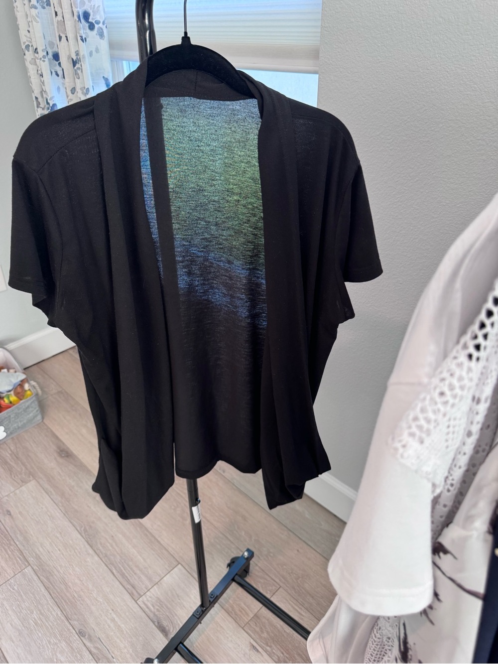 Black Open-Front Womenโs Draped Cardigan